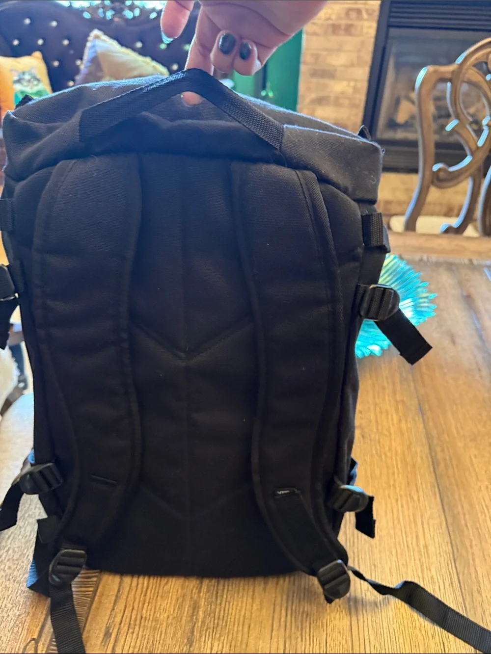 Vans Clamber Black Canvas Backpack with Leather Accent